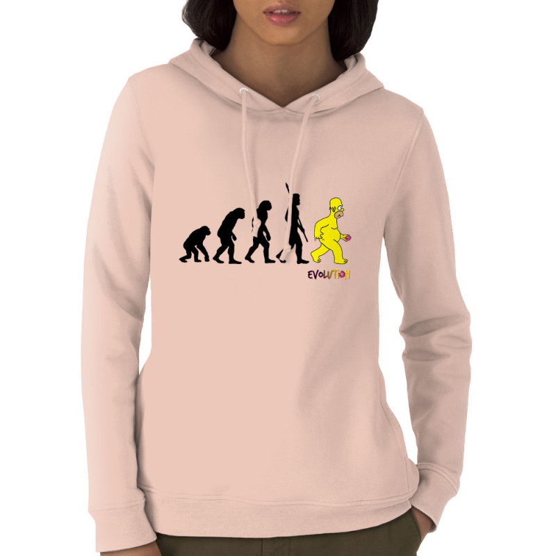 Sweat femme à capuche coton bio rose clair Evolution Homer Simpson (Gondrax,Films/Séries,Humour,Evolution)