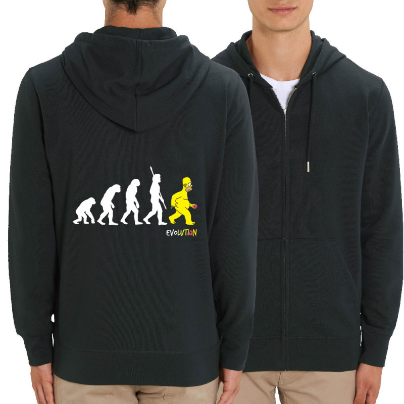 Sweat homme zippé à capuche coton bio noir Evolution Homer Simpson (Gondrax,Films/Séries,Humour,Evolution)