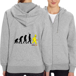 Sweat femme zippé à capuche coton bio gris chiné Evolution Homer Simpson (Gondrax,Films/Séries,Humour,Evolution)