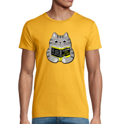 T-shirt homme coton bio jaune Les humains pour les nuls (Gondrax,Animaux,Chats,Humour,Devoirs de vacances)
