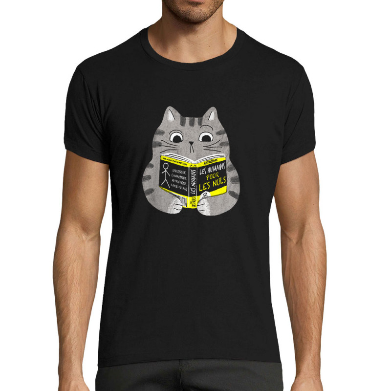 T-shirt homme fit noir Les humains pour les nuls (Gondrax,Animaux,Chats,Humour,Devoirs de vacances)