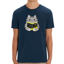 T-shirt homme coton bio bleu marine Les humains pour les nuls (Gondrax,Animaux,Chats,Humour,Devoirs de vacances)