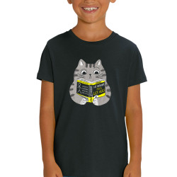T-shirt enfant coton bio noir Les humains pour les nuls (Gondrax,Animaux,Chats,Humour,Devoirs de vacances)