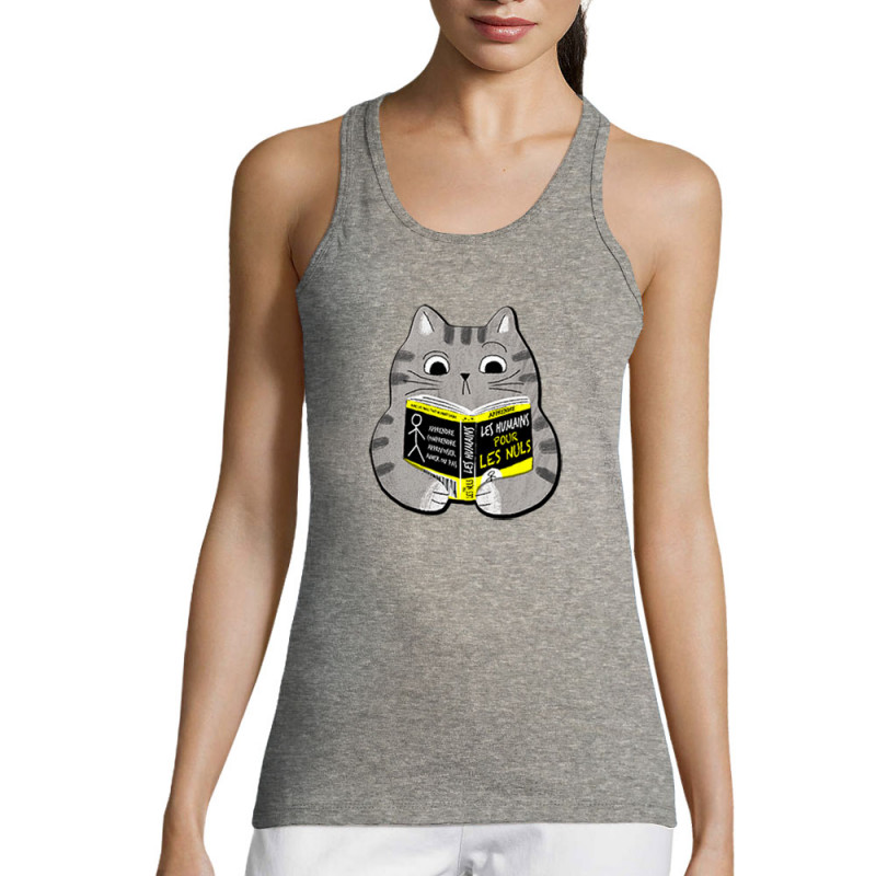 Débardeur femme gris chiné Les humains pour les nuls (Gondrax,Animaux,Chats,Humour,Devoirs de vacances)