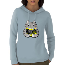 Sweat femme à capuche coton bio bleu ciel Les humains pour les nuls (Gondrax,Animaux,Chats,Humour,Devoirs de vacances)