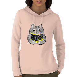 Sweat femme à capuche coton bio rose clair Les humains pour les nuls (Gondrax,Animaux,Chats,Humour,Devoirs de vacances)