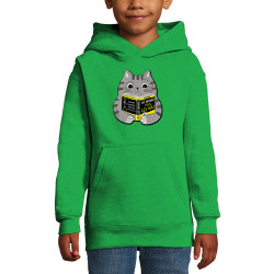 Sweat enfant à capuche vert prairie Les humains pour les nuls (Gondrax,Animaux,Chats,Humour,Devoirs de vacances)