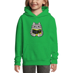 Sweat enfant à capuche vert prairie Les humains pour les nuls (Gondrax,Animaux,Chats,Humour,Devoirs de vacances)