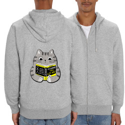 Sweat homme zippé à capuche coton bio gris chiné Les humains pour les nuls (Gondrax,Animaux,Chats,Humour,Devoirs de vacances)