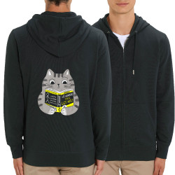 Sweat homme zippé à capuche coton bio noir Les humains pour les nuls (Gondrax,Animaux,Chats,Humour,Devoirs de vacances)