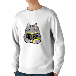 Sweat homme bio col rond blanc Les humains pour les nuls (Gondrax,Animaux,Chats,Humour,Devoirs de vacances)