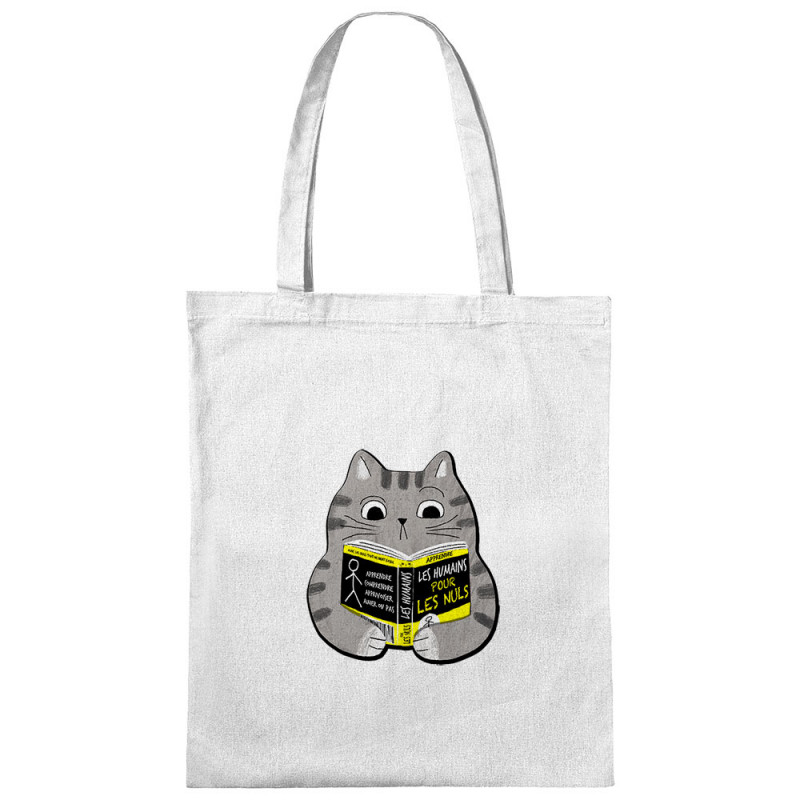 Sac shopping en toile blanc Les humains pour les nuls (Gondrax,Animaux,Chats,Humour,Devoirs de vacances)