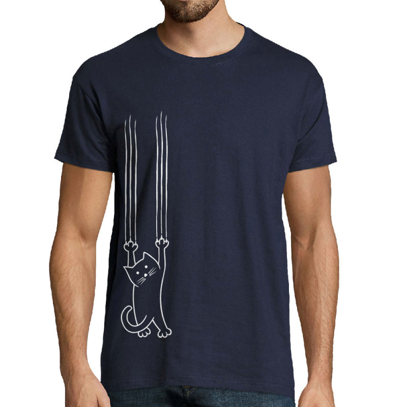Tee-shirt homme bleu marine Chat griffes (Gondrax,Animaux,Chats)