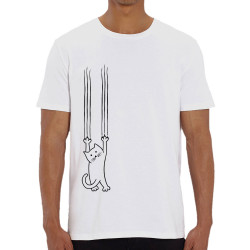 T-shirt homme coton bio blanc Chat griffes (Gondrax,Animaux,Chats)