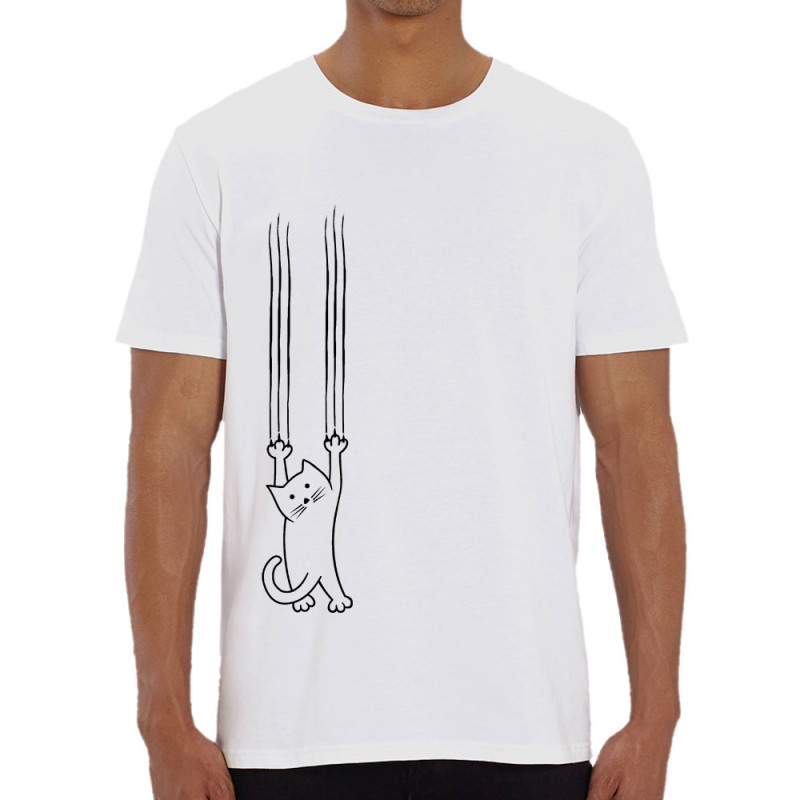 T-shirt homme coton bio blanc Chat griffes (Gondrax,Animaux,Chats)