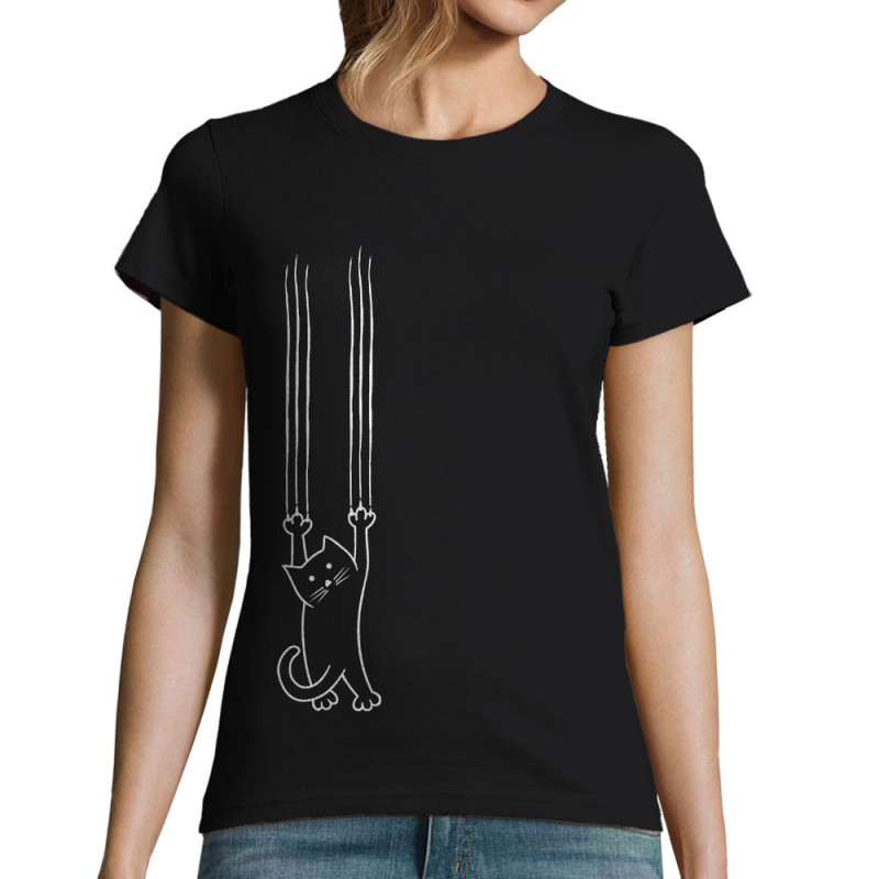 T-shirt femme noir Chat griffes (Gondrax,Animaux,Chats)