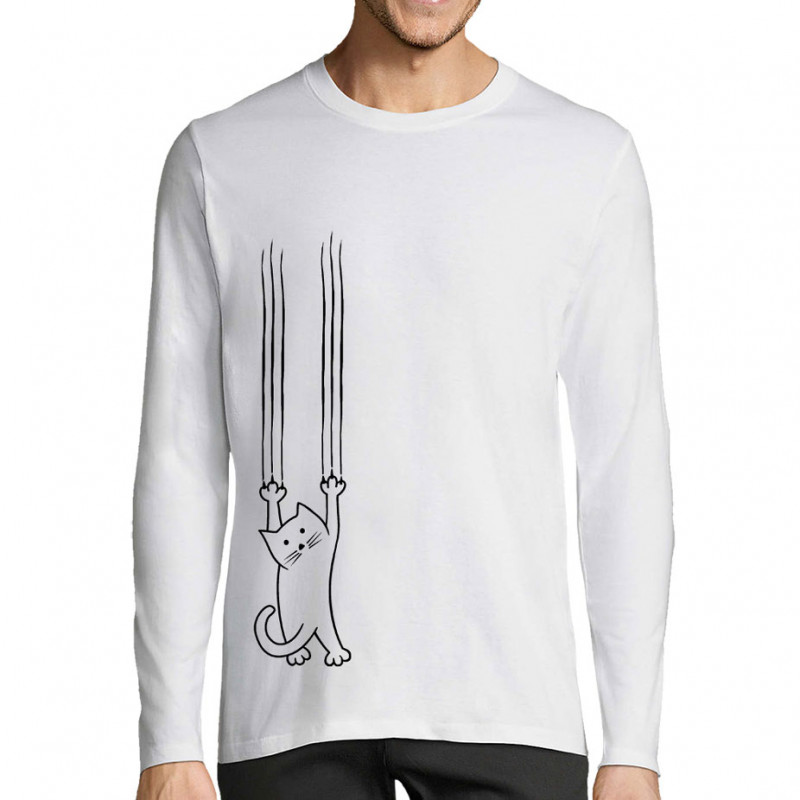 T-shirt homme manches longues blanc Chat griffes (Gondrax,Animaux,Chats)