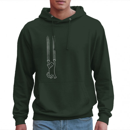 Sweat homme à capuche vert foncé Chat griffes (Gondrax,Animaux,Chats)