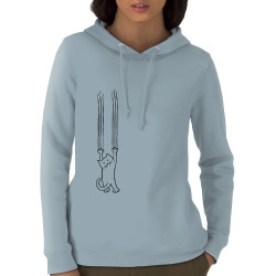 Sweat femme à capuche coton bio bleu ciel Chat griffes (Gondrax,Animaux,Chats)