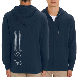Sweat homme zippé à capuche coton bio bleu marine Chat griffes (Gondrax,Animaux,Chats)