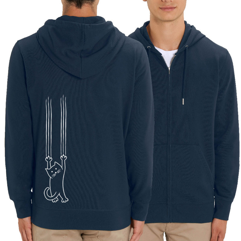 Sweat homme zippé à capuche coton bio bleu marine Chat griffes (Gondrax,Animaux,Chats)