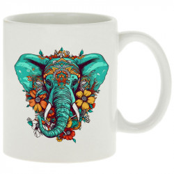 Mug blanc Elephant flowers (Animaux,Ethnique)
