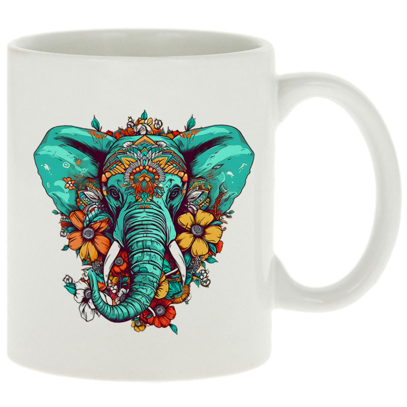 Mug blanc Elephant flowers (Animaux,Ethnique)