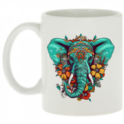 Mug blanc Elephant flowers (Animaux,Ethnique)