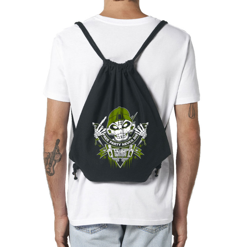 Sac à dos en toile recyclée noir Free Party Never Die (E Cone,teufeur)