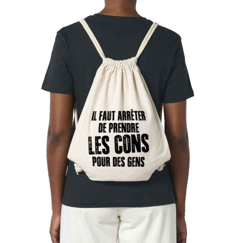 Sac à dos en toile recyclée naturel Il faut arrêter de prendre les cons pour des gens (Franck,Humour,Slogans Débiles)