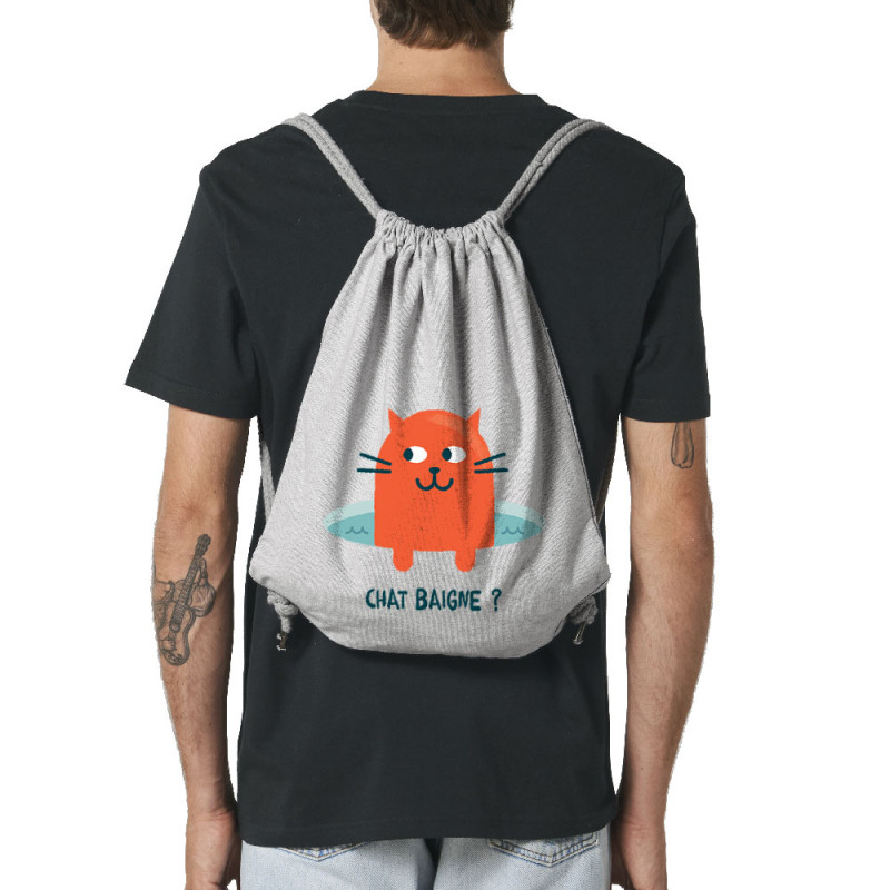 Sac à dos en toile recyclée gris chiné Chat baigne ? (Alex Kidd,Animaux,Humour,Chats)