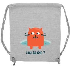 Sac à dos en toile recyclée gris chiné Chat baigne ? (Alex Kidd,Animaux,Humour,Chats)
