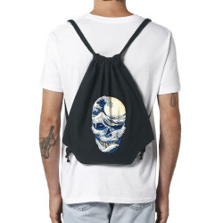Sac à dos en toile recyclée noir Hokusai Wave Skull (Têtes de morts,Amazon,Hokusaï,Musée)