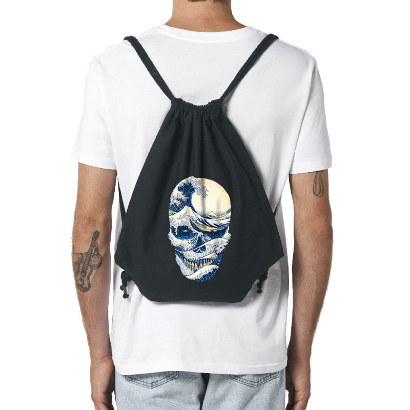 Sac à dos en toile recyclée noir Hokusai Wave Skull (Têtes de morts,Amazon,Hokusaï,Musée)