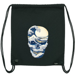 Sac à dos en toile recyclée noir Hokusai Wave Skull (Têtes de morts,Amazon,Hokusaï,Musée)