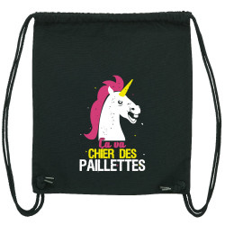 Sac à dos en toile recyclée noir Ca va chier des paillettes (Animaux,Humour,Amazon,Zewa)