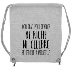 Sac à dos en toile recyclée gris chiné Mon plan pour devenir ni riche (Gondrax,Humour,Slogans Débiles)