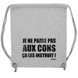 Sac à dos en toile recyclée gris chiné Je ne parle pas aux cons (Gondrax,Films/Séries,Slogans Débiles)
