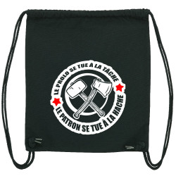 Sac à dos en toile recyclée noir Le prolo se tue à la tâche (Slogans engagés)