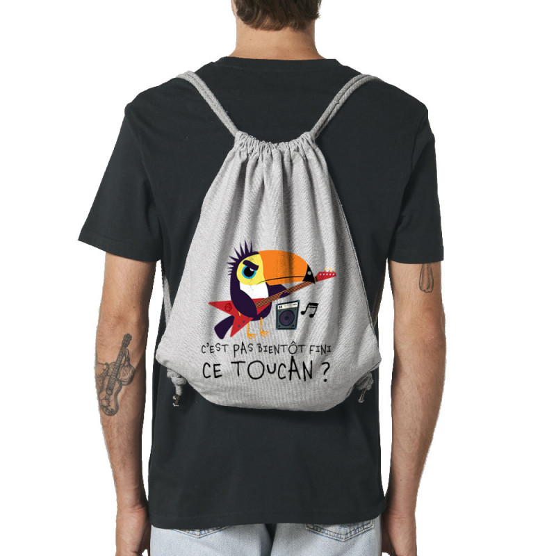 Sac à dos en toile recyclée gris chiné Fini ce toucan (Andy,Animaux,Humour)