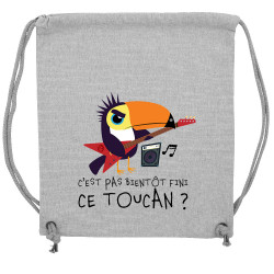 Sac à dos en toile recyclée gris chiné Fini ce toucan (Andy,Animaux,Humour)