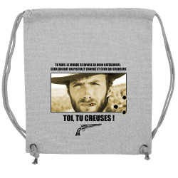 Sac à dos en toile recyclée gris chiné Toi tu creuses (Films/Séries)
