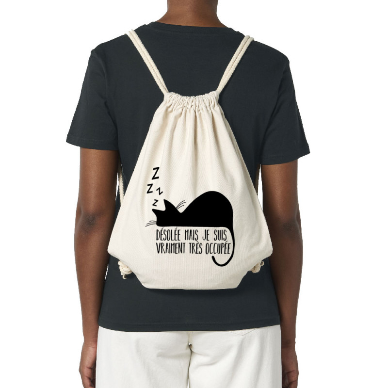 Sac à dos en toile recyclée naturel Désolée mais je suis très occupée (Gondrax,Animaux,Humour,Chats,Paresse)