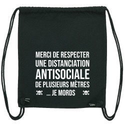 Sac à dos en toile recyclée noir Distanciation Antisociale (Gondrax,Slogans Débiles,Humour)
