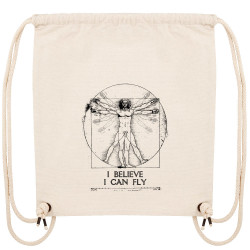 Sac à dos en toile recyclée naturel I can fly Vitruve (Gondrax,Humour,Musée,Homme de Vitruve)