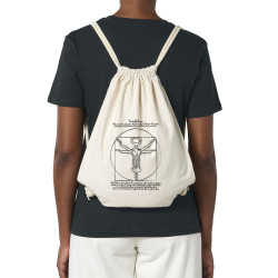 Sac à dos en toile recyclée naturel Tractus Bouchonus Vitruve (Gondrax,Alcool,Musée,Homme de Vitruve)