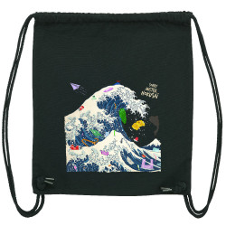 Sac à dos en toile recyclée noir Sorry Mr Hokusaï (Gondrax,Ecologie,Musée,Humour,Hokusaï)