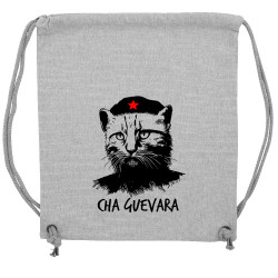 Sac à dos en toile recyclée gris chiné Cha Guevara (Animaux,Humour,Chats,Les Bébêtes)
