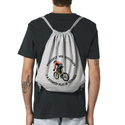 Sac à dos en toile recyclée gris chiné Préparez vos guiboles (Gondrax,Slogans Débiles,Ecologie,Vélo)