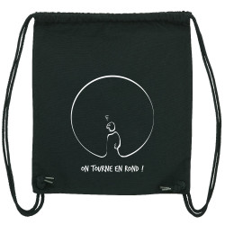 Sac à dos en toile recyclée noir On tourne en rond (Gondrax,Humour,Slogans engagés)
